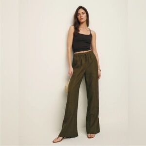Reformation Dark Olive Declan Linen Pants